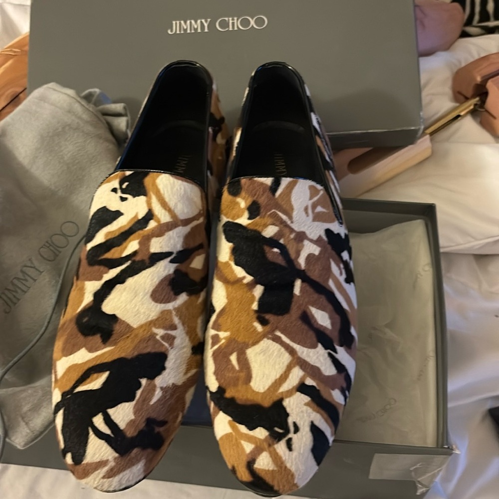 Jimmy Choo Sloane loafers printed pony hair camouflage desert print